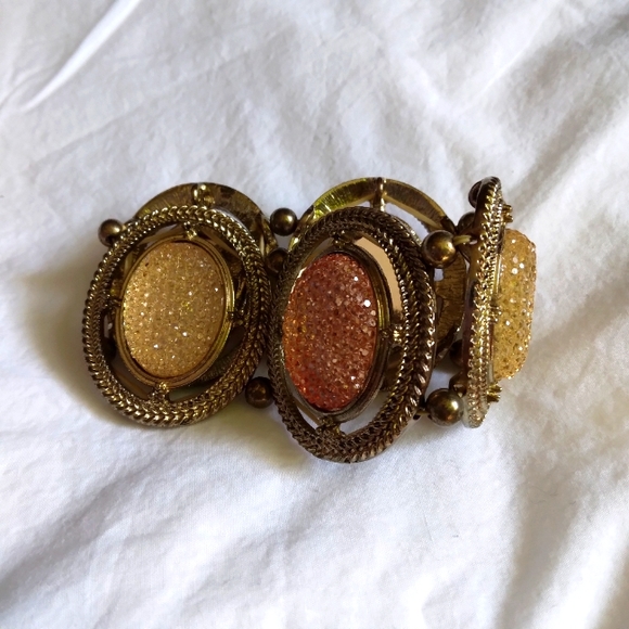 80's Earth Tone Jeweled Elastic Costume Bracelet - Picture 5 of 5